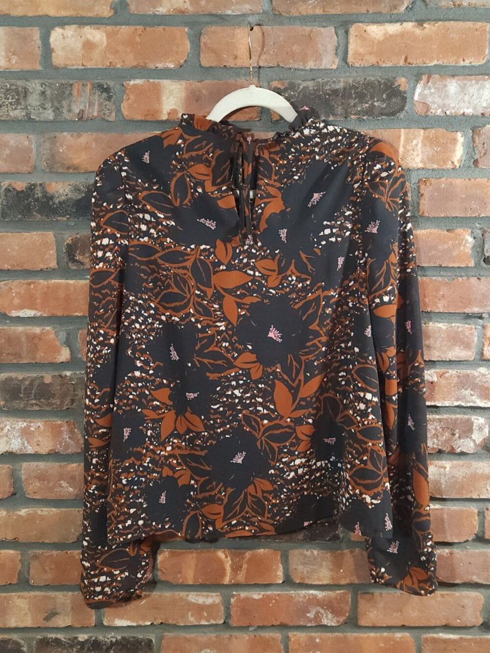 Peter Som Collection Puff Sleeve Floral Print Ruffled High Neck Blouse Women's 8 - Picture 5 of 7